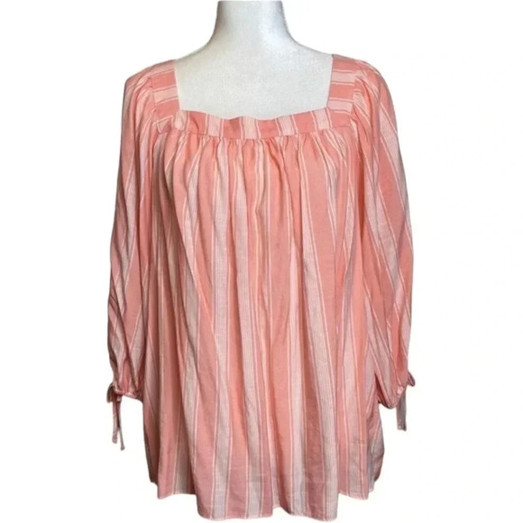 NWT’S. LC Lauren Conrad pink striped flowy top with 3/4 length sleeves. - Picture 1 of 9